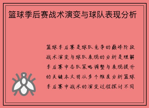 篮球季后赛战术演变与球队表现分析